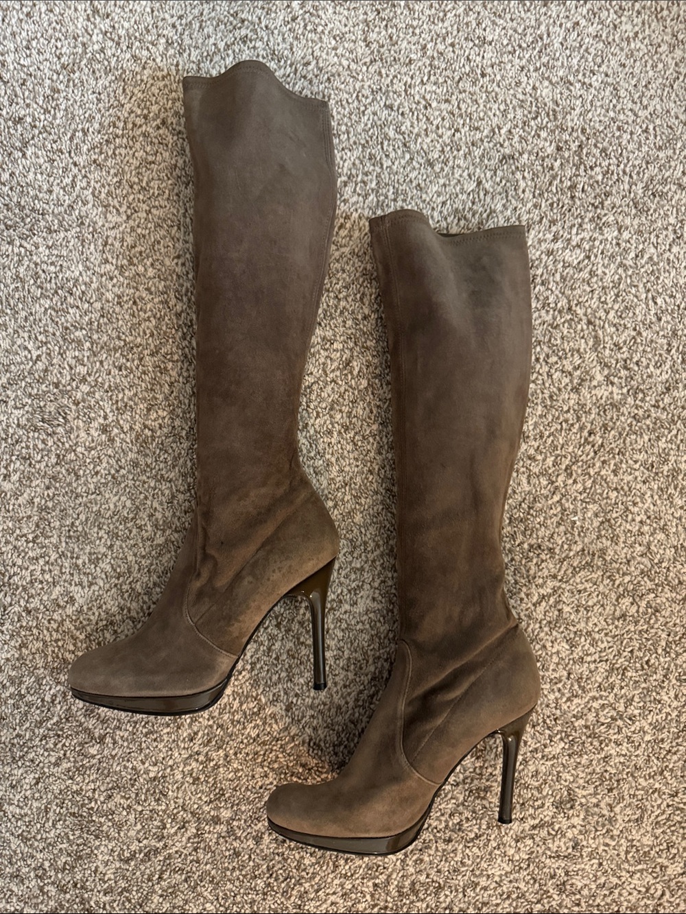 Stuart Weitzman Brown Grey Suede Stiletto Boots luxury